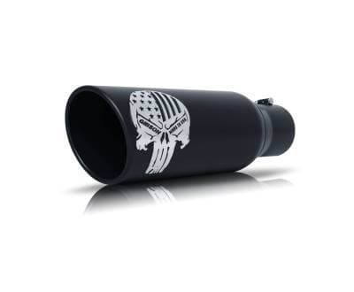 Gibson Black Ceramic Coated Patriot Skull Rolled Edge Angle Cut Exhaust Tip 3.5" Inlet 5" Outlet 12" Length 76-1006